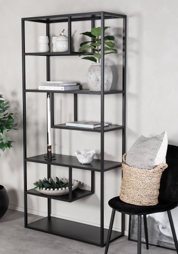 VENTURE DESIGN Bokhylle i st�l - svart st�l (H:188cm x85cm x 35cm)
