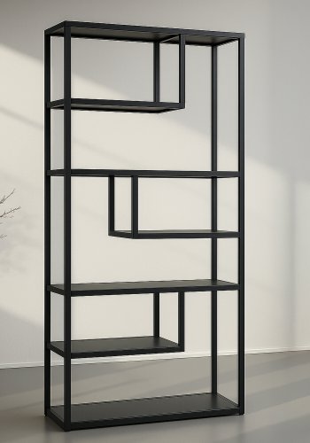 VENTURE DESIGN Bokhylle i st�l - svart st�l (H:188cm x85cm x 35cm)