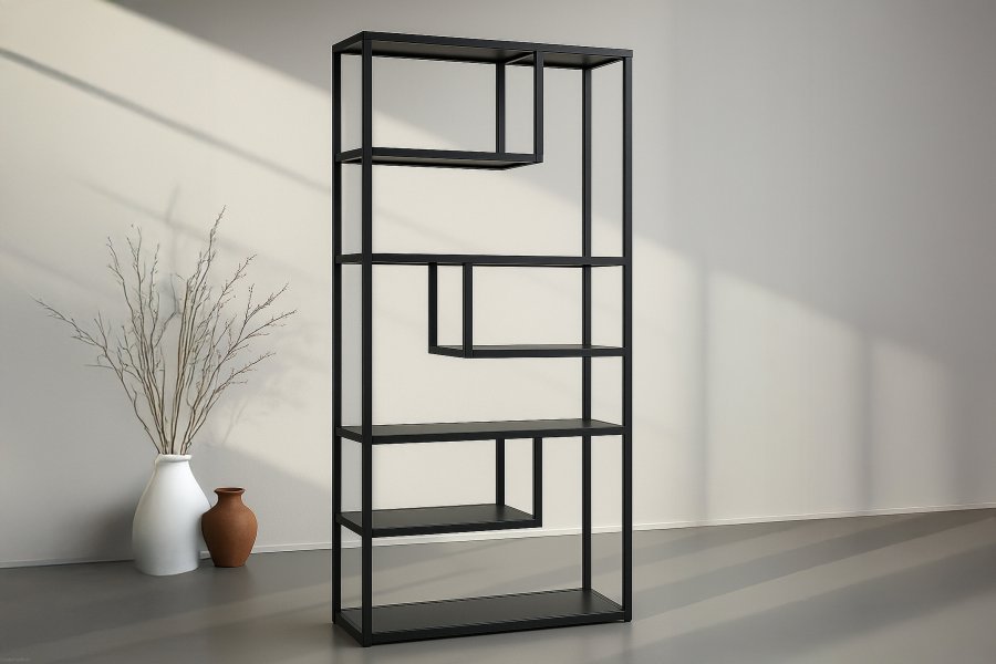 VENTURE DESIGN Bokhylle i st�l - svart st�l (H:188cm x85cm x 35cm)