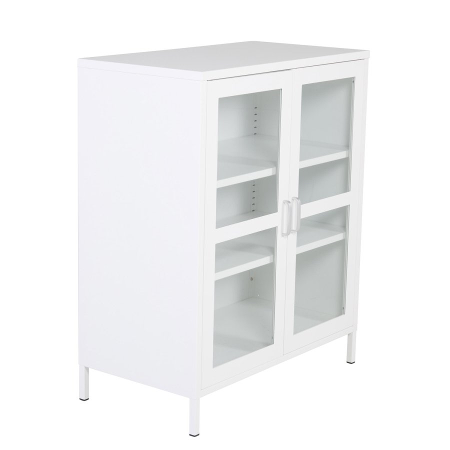 VENTURE DESIGN Acero Niedriger Schrank, mit 2 Türen und 2 Regalen – weißer Stahl