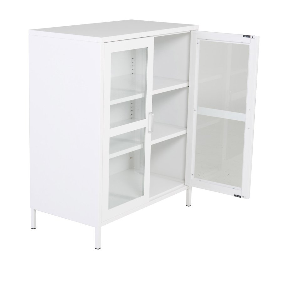 VENTURE DESIGN Acero Niedriger Schrank, mit 2 Türen und 2 Regalen – weißer Stahl