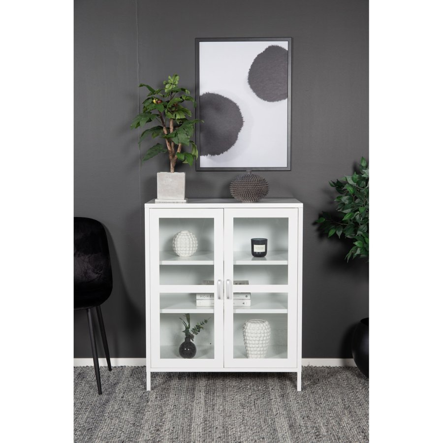 VENTURE DESIGN Acero Niedriger Schrank, mit 2 Türen und 2 Regalen – weißer Stahl