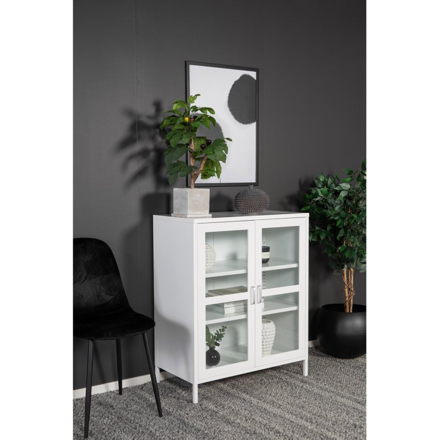 VENTURE DESIGN Acero Niedriger Schrank, mit 2 Türen und 2 Regalen – weißer Stahl