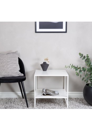 VENTURE DESIGN Sidebord i stl, m. hylle - hvit stl (50,8x50,8)