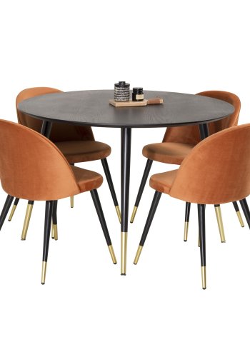 VENTURE DESIGN Dipp Esstisch – schwarzes MDF und Messing/schwarzes Metall (115)