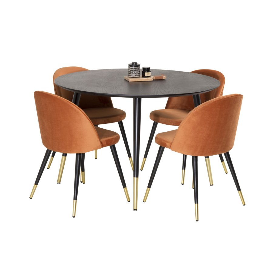 VENTURE DESIGN Dipp Esstisch – schwarzes MDF und Messing/schwarzes Metall (115)