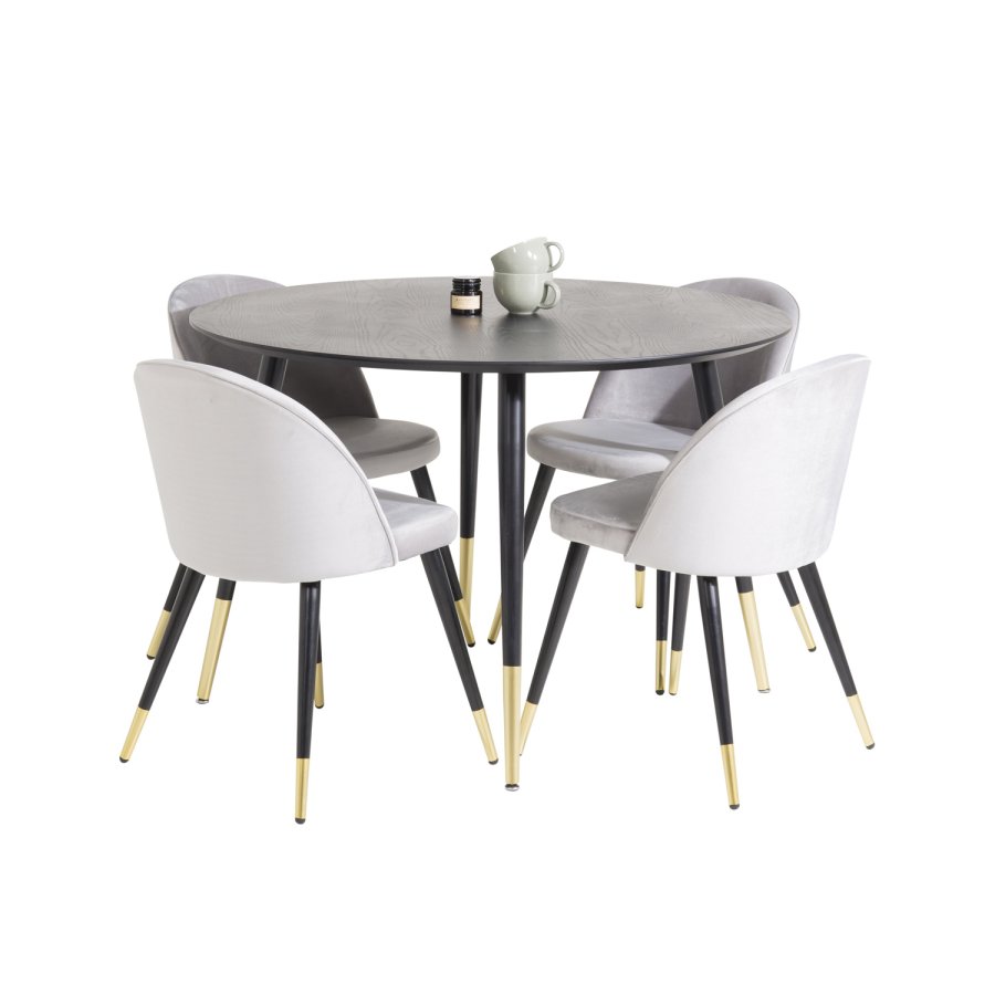 VENTURE DESIGN Dipp Esstisch – schwarzes MDF und Messing/schwarzes Metall (115)