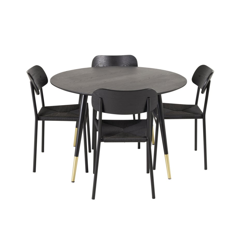 VENTURE DESIGN Dipp Esstisch – schwarzes MDF und Messing/schwarzes Metall (115)