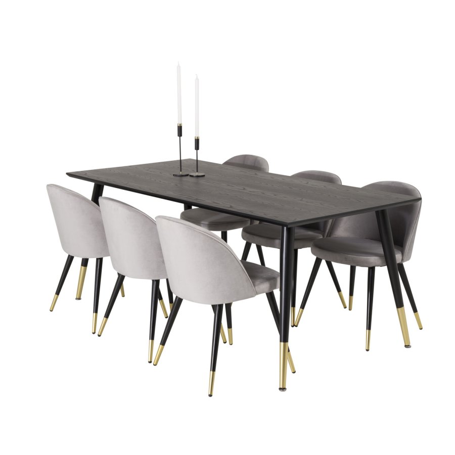 VENTURE DESIGN Dipp spisebord - svart MDF og messing/svart metall (180x90)