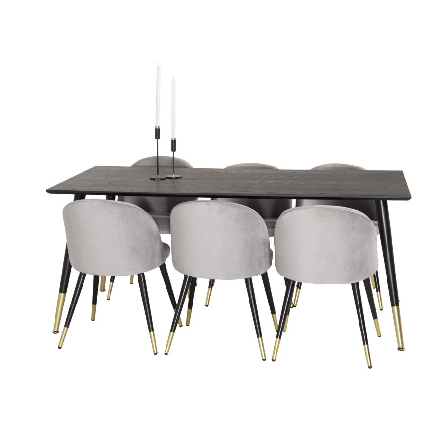 VENTURE DESIGN Dipp spisebord - svart MDF og messing/svart metall (180x90)