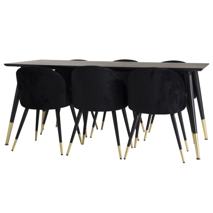 VENTURE DESIGN Dipp spisebord - svart MDF og messing/svart metall (180x90)