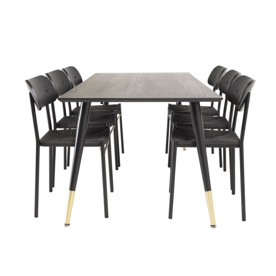 VENTURE DESIGN Dipp spisebord - svart MDF og messing/svart metall (180x90)