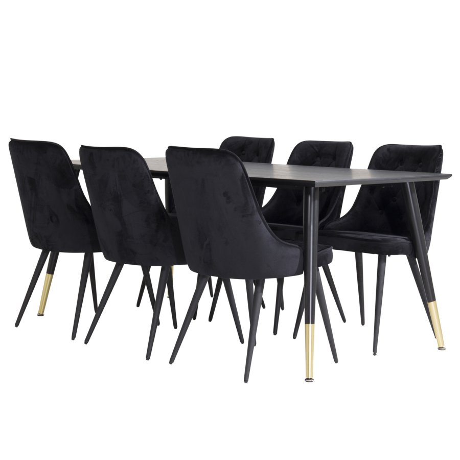 VENTURE DESIGN Dipp spisebord - svart MDF og messing/svart metall (180x90)