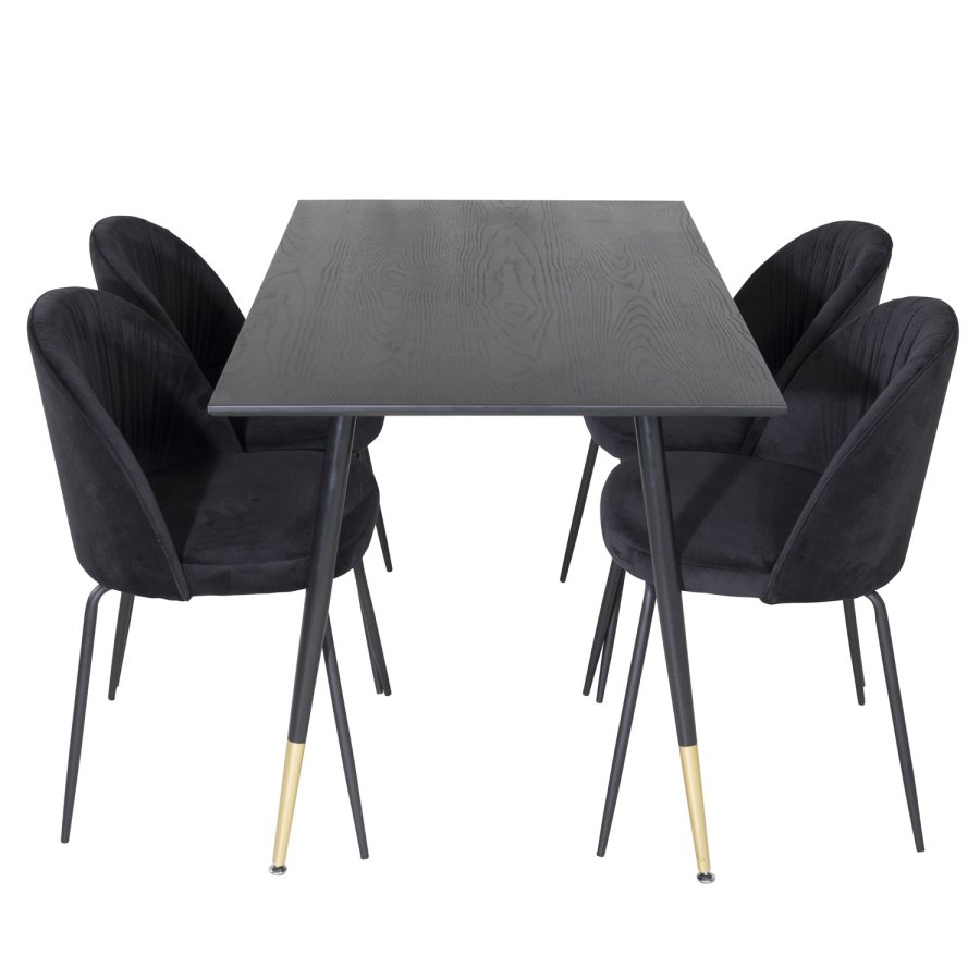 VENTURE DESIGN Wrinkles spisebordstol - sort velour og sort metall