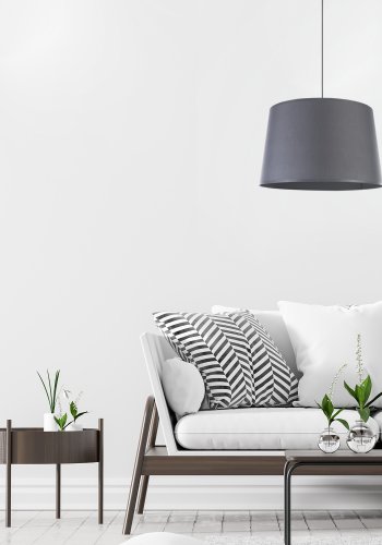 TK Maja taklampe - grtt stoff og gr plast