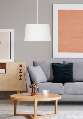 TK Maja taklampe - hvitt stoff og hvit plast