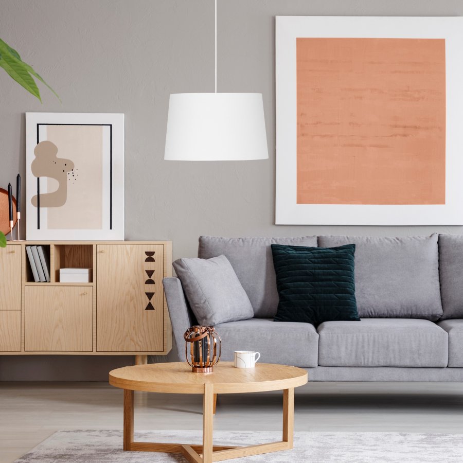 TK Maja taklampe - hvitt stoff og hvit plast