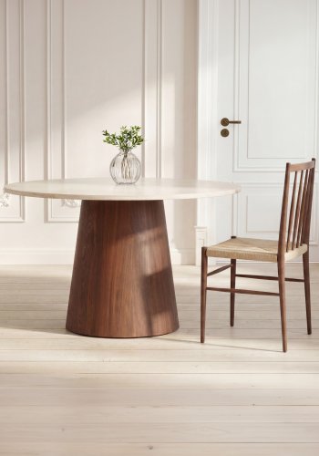 VENTURE HOME Lanzo spisebord, rund - travertinlook og mocca MDF med 3D-papir (�120)