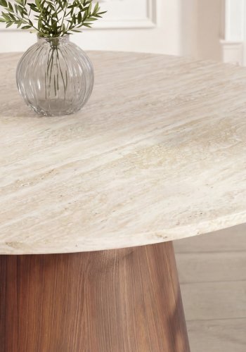 VENTURE HOME Lanzo spisebord, rund - travertinlook og mocca MDF med 3D-papir (�120)