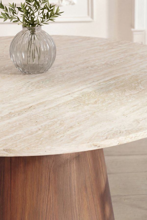 VENTURE HOME Lanzo spisebord, rund - travertinlook og mocca MDF med 3D-papir (�120)