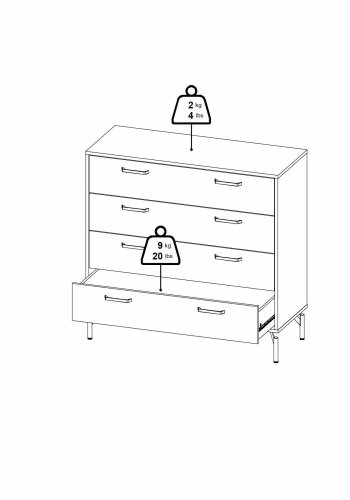 TVILUM Dana Kommode med 4 skuffer, Matt Black, 98,7 x 39,8 x 95,8 cm