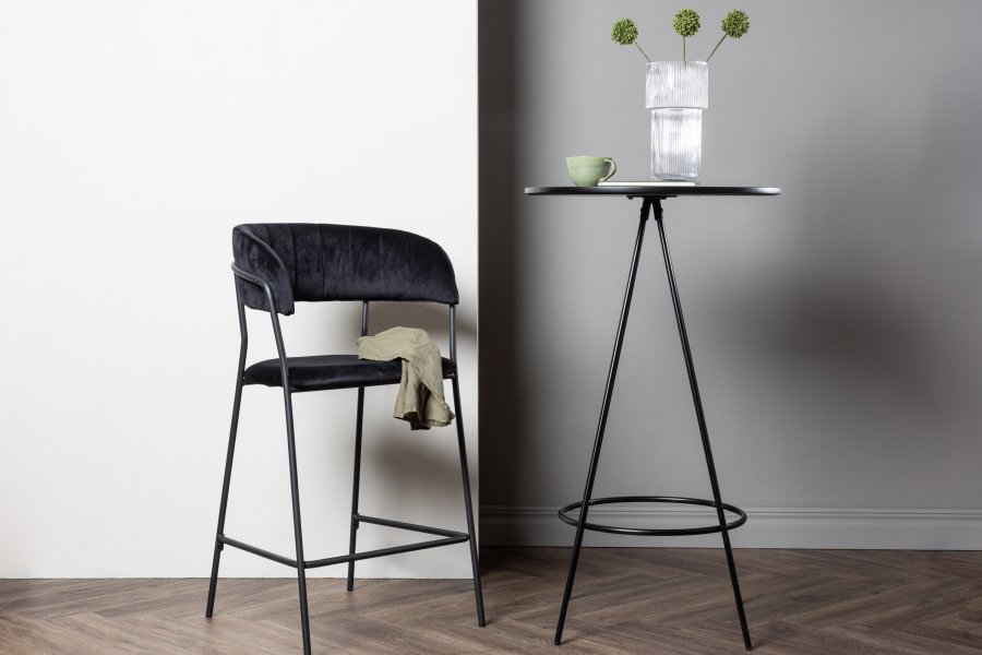 VENTURE DESIGN Bistro barbord, m. fodsttte, rund - sort finr og sort metal (60)