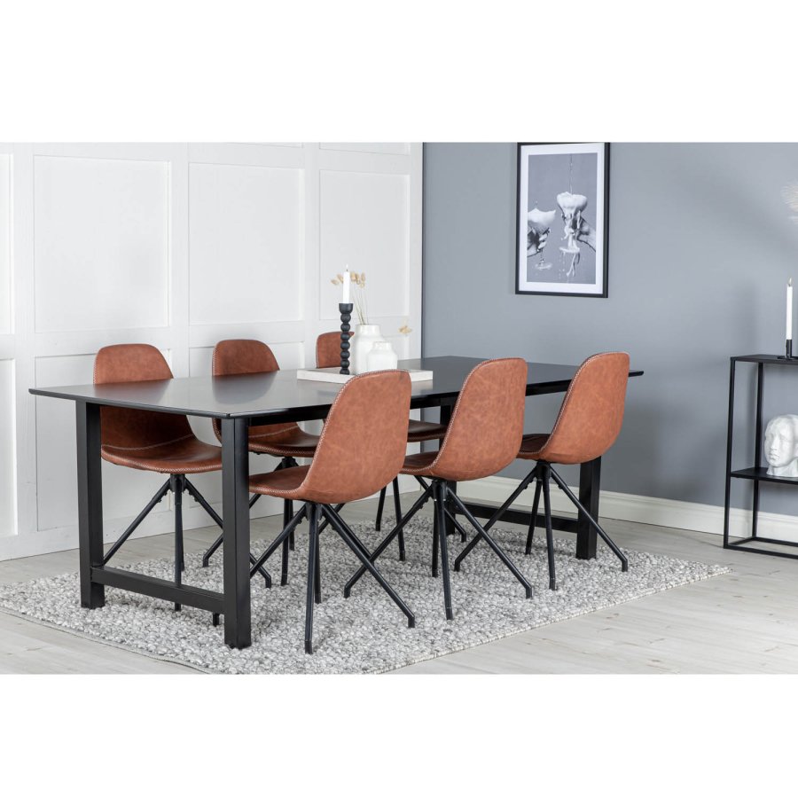 VENTURE DESIGN Polar spisestuestol med svingfunksjon - brun PU og sort metall