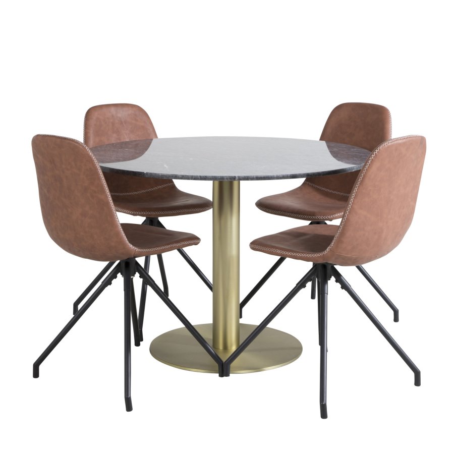 VENTURE DESIGN Polar spisestuestol med svingfunksjon - brun PU og sort metall