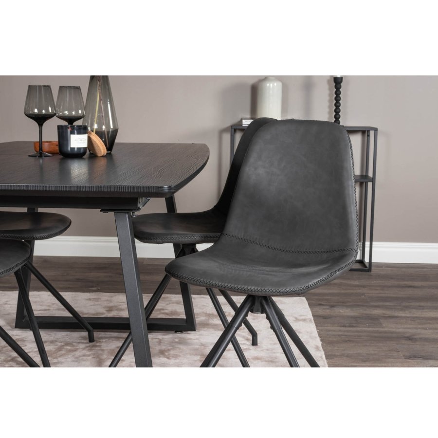 VENTURE DESIGN Polar spisebordsstol, med svingfunksjon - sort PU og sort metall