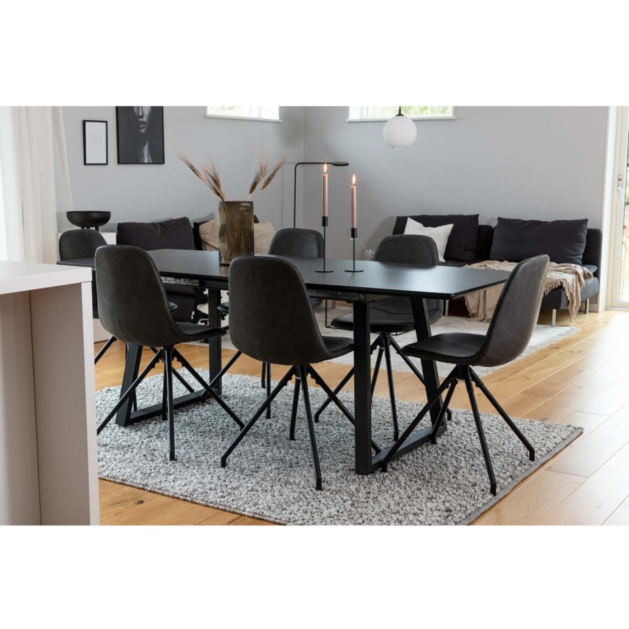 VENTURE DESIGN Polar spisebordsstol, med svingfunksjon - sort PU og sort metall