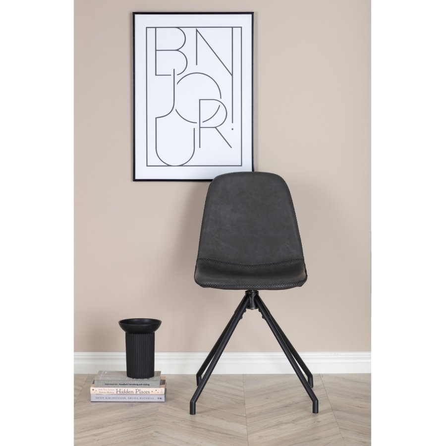 VENTURE DESIGN Polar spisebordsstol, med svingfunksjon - sort PU og sort metall