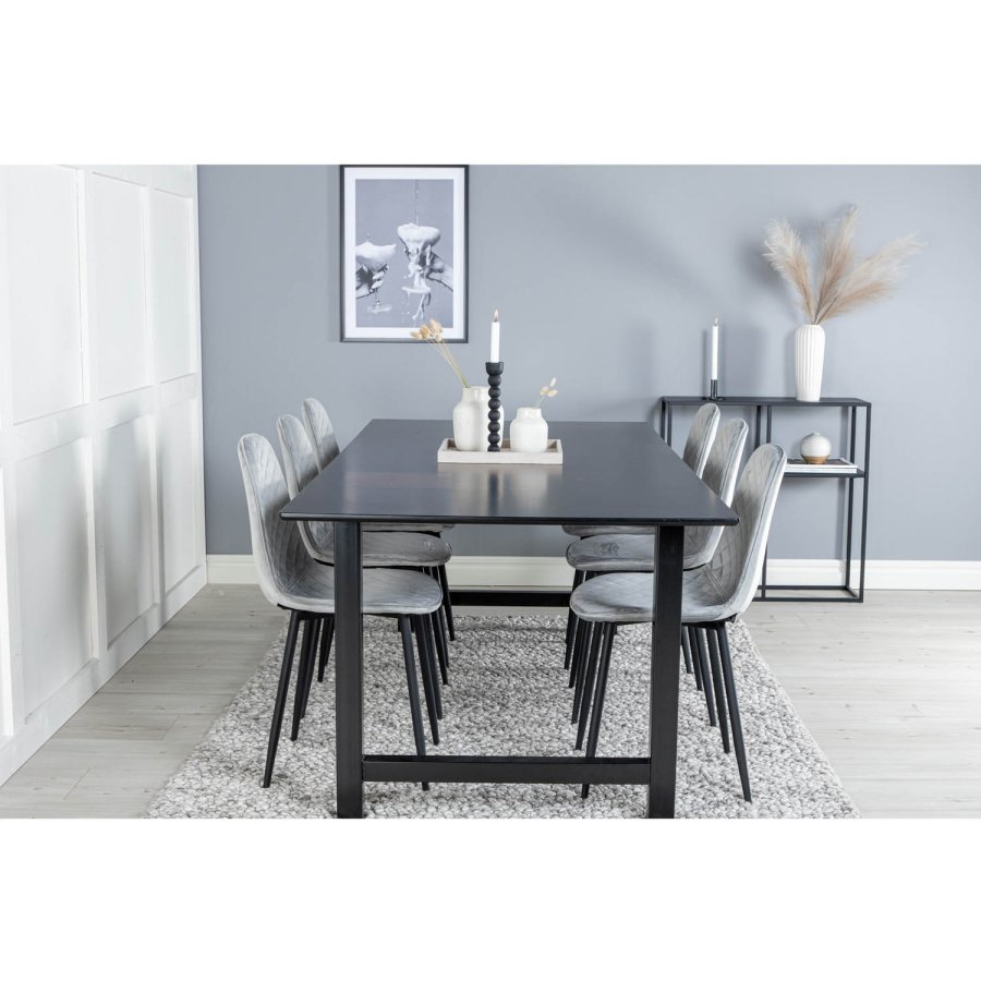 VENTURE DESIGN Polar Diamond spisestuestol - gr velur og sort metall