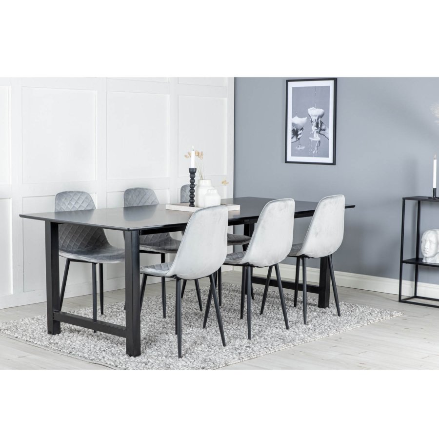 VENTURE DESIGN Polar Diamond spisestuestol - gr velur og sort metall