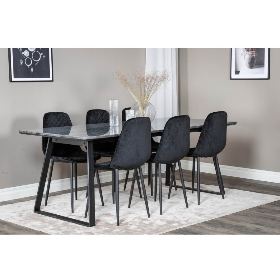 VENTURE DESIGN Polar Diamond spisestol - svart velour og svart metall