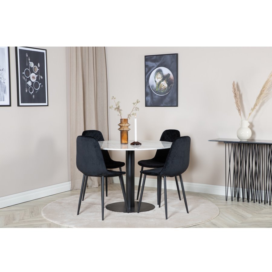 VENTURE DESIGN Polar Diamond spisestol - svart velour og svart metall