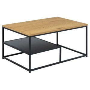 ACT NORDIC Gila sofabord, m. 1 hylla - naturlig vild ek/svart melamin och svart stl (90x60)