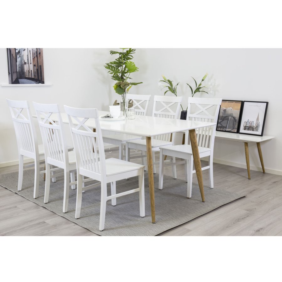 VENTURE DESIGN Polar spisebord - hvit MDF og naturlig metall (180x90)