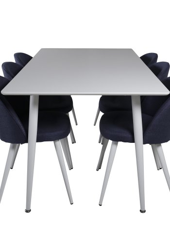 VENTURE DESIGN Spisestol i flyel - bl polyester og hvitt metall