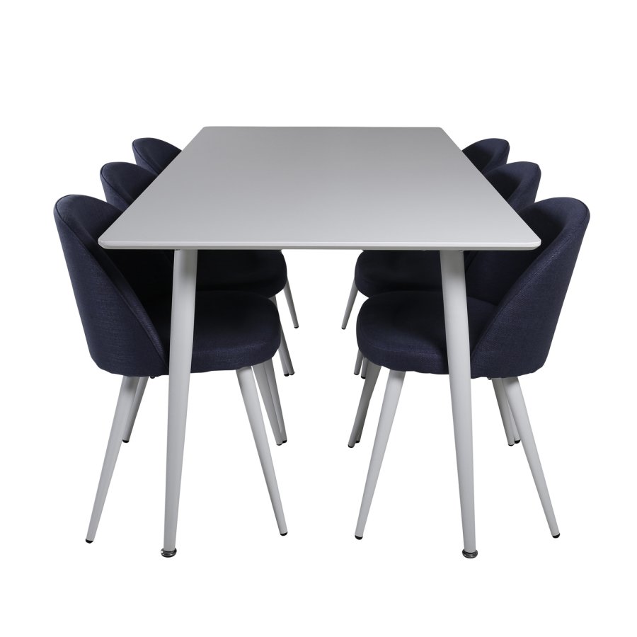 VENTURE DESIGN Spisestol i flyel - bl polyester og hvitt metall