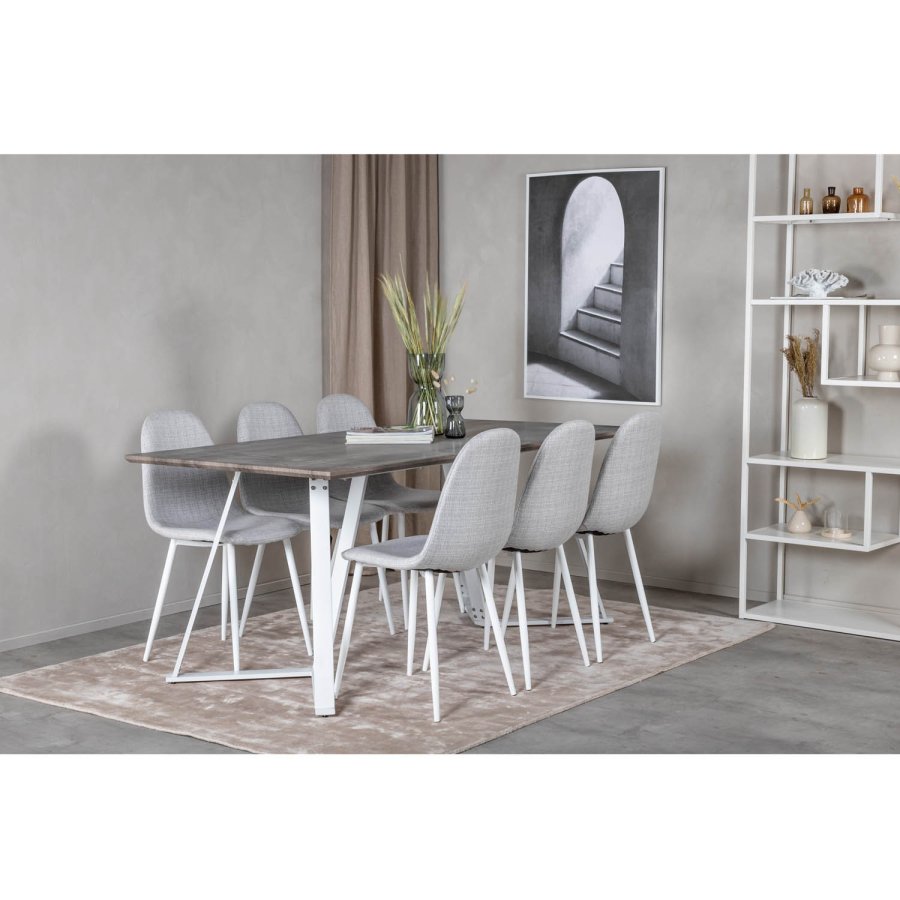 VENTURE DESIGN Polar spisestuestol - lys gr polyester og hvitt metall