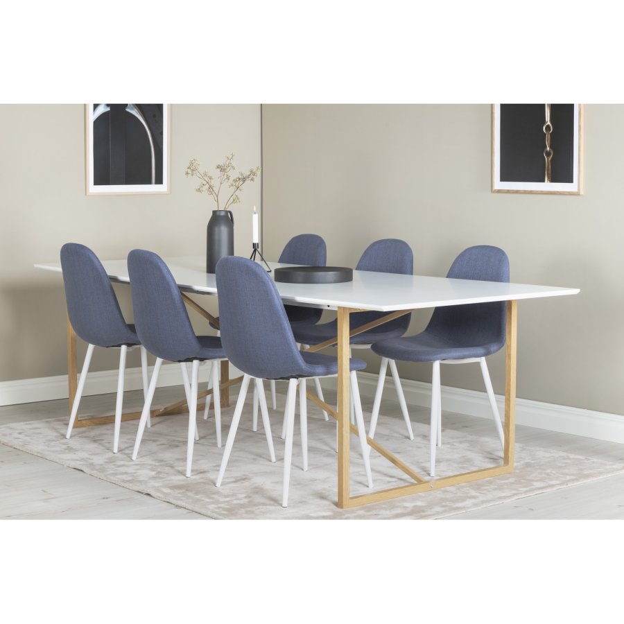 VENTURE DESIGN Polar spisestuestol - bl polyester og hvitt metall