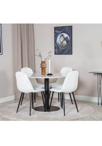 VENTURE DESIGN Polar Fluff spisestuestol - hvit polyester teddystoff og svart metall
