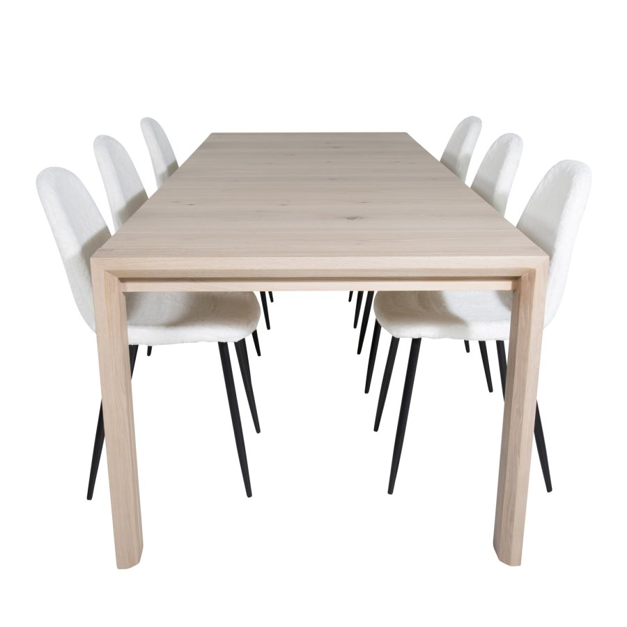 VENTURE DESIGN Polar Fluff spisestuestol - hvit polyester teddystoff og svart metall