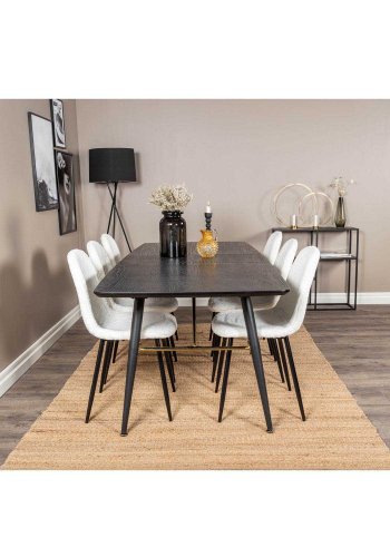 VENTURE DESIGN Polar Fluff spisestuestol - hvit polyester teddystoff og svart metall