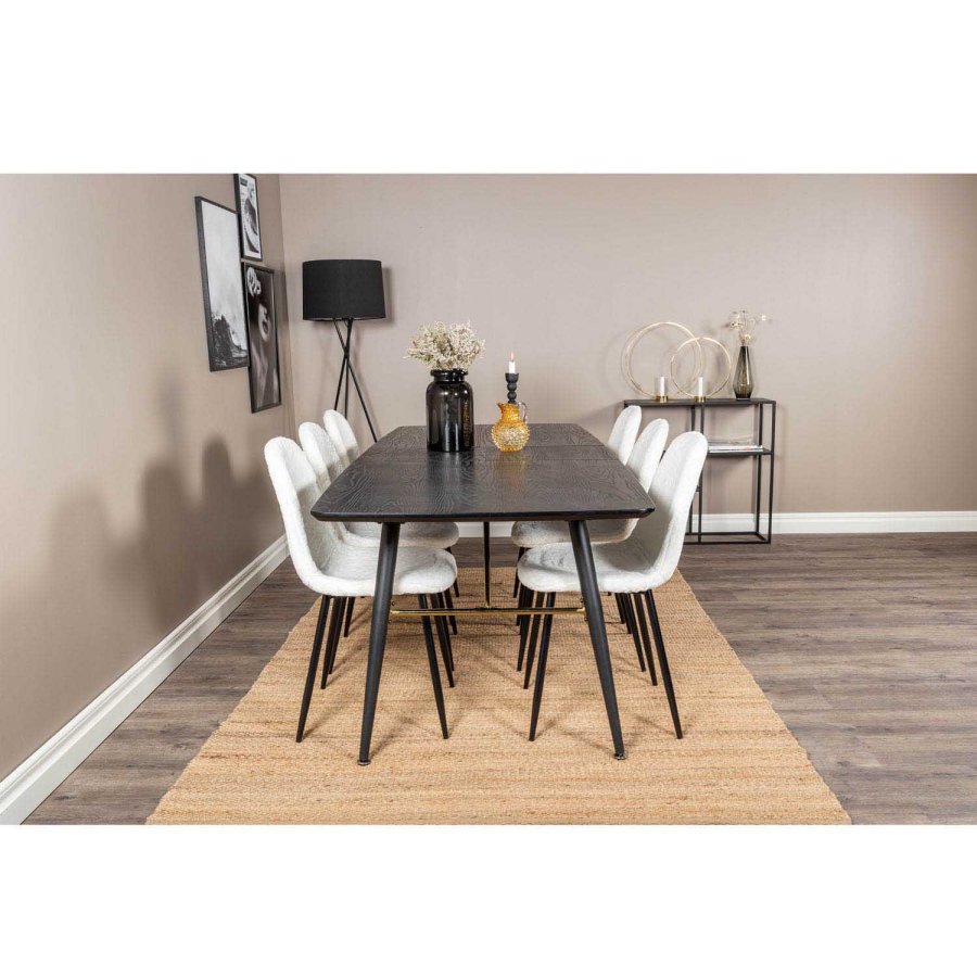 VENTURE DESIGN Polar Fluff spisestuestol - hvit polyester teddystoff og svart metall