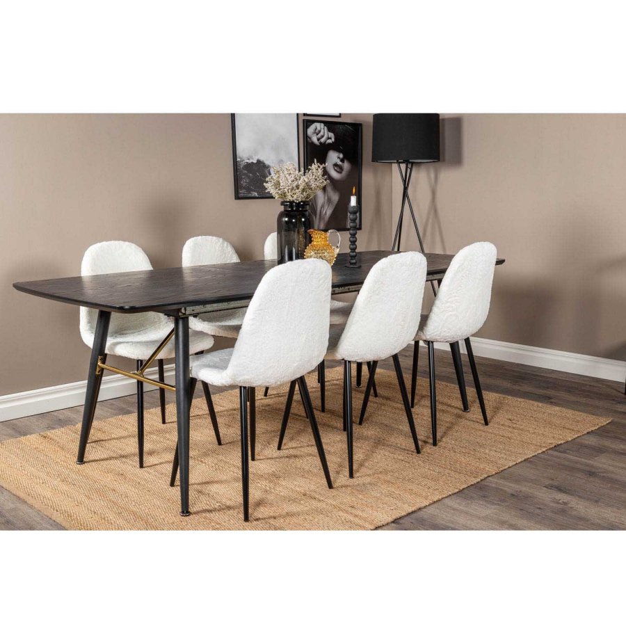 VENTURE DESIGN Polar Fluff spisestuestol - hvit polyester teddystoff og svart metall