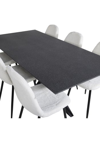 VENTURE DESIGN Polar Fluff spisestuestol - hvit polyester teddystoff og svart metall