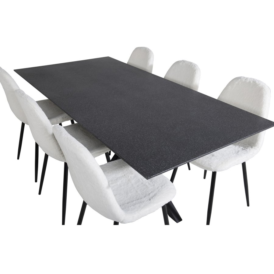 VENTURE DESIGN Polar Fluff spisestuestol - hvit polyester teddystoff og svart metall