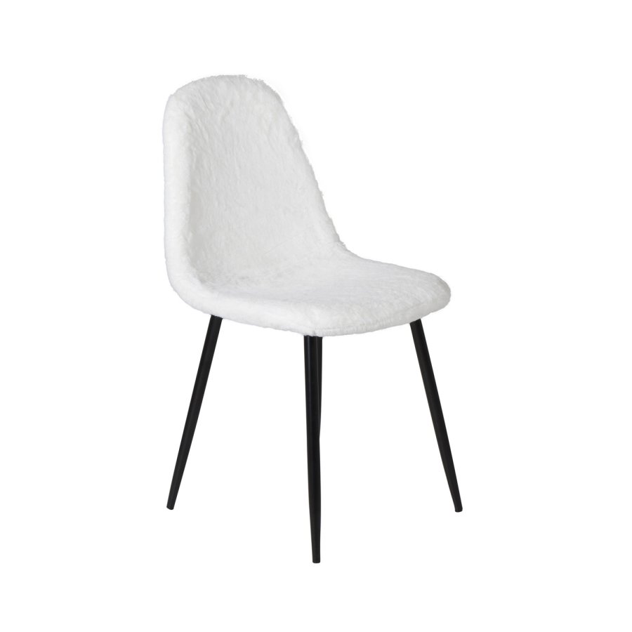 VENTURE DESIGN Polar Fluff spisestuestol - hvit polyester teddystoff og svart metall