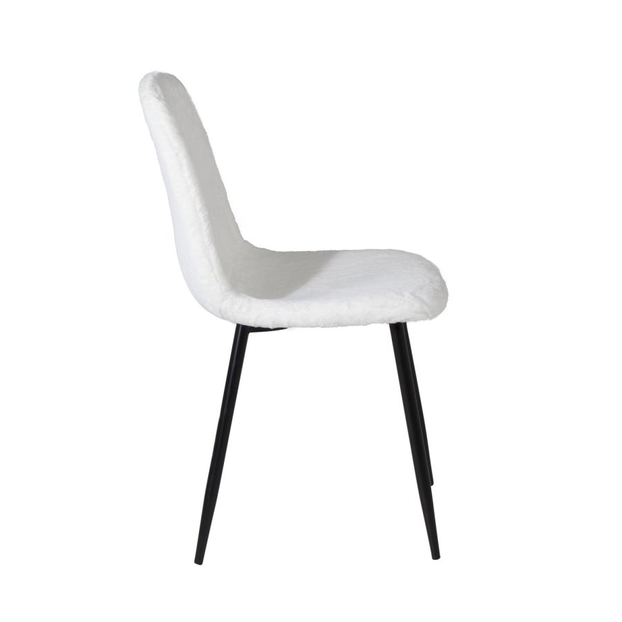 VENTURE DESIGN Polar Fluff spisestuestol - hvit polyester teddystoff og svart metall